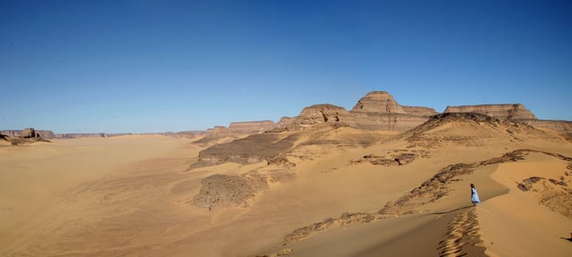 A view from the Takarkori rock shelter in southwestern Libya, where two approximately 7,000-year-old Pastoral Neolithic female individuals were buried, is seen in this handout photo released on April 2, 2025. Archaeological Mission in the Sahara, Sapienza University of Rome/Handout via REUTERS THIS IMAGE HAS BEEN SUPPLIED BY A THIRD PARTY NO RESALES. NO ARCHIVES