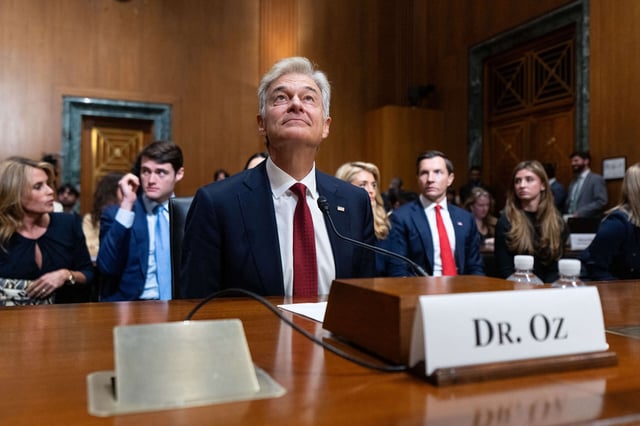 Centers for Medicare and Medicaid Services Administrator nominee Dr. Mehmet Oz prepares to testify during his confirmation hearing in the Senate Finance Committee on March 14, 2025, in Washington, D.C.