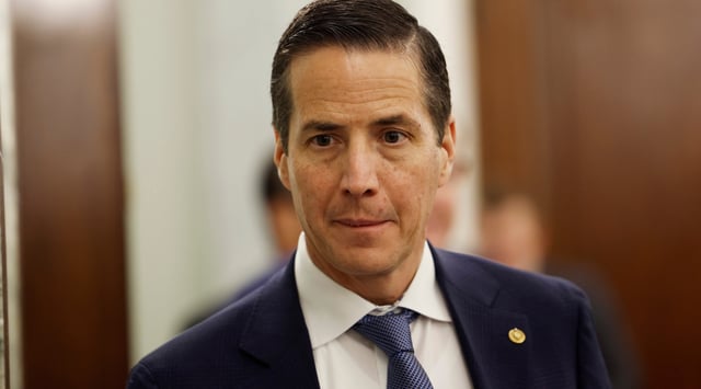 Sen. Bernie Moreno (R-OH) departs from a Senate Transportation Committee business meeting. (Anna Moneymaker/Getty Images)