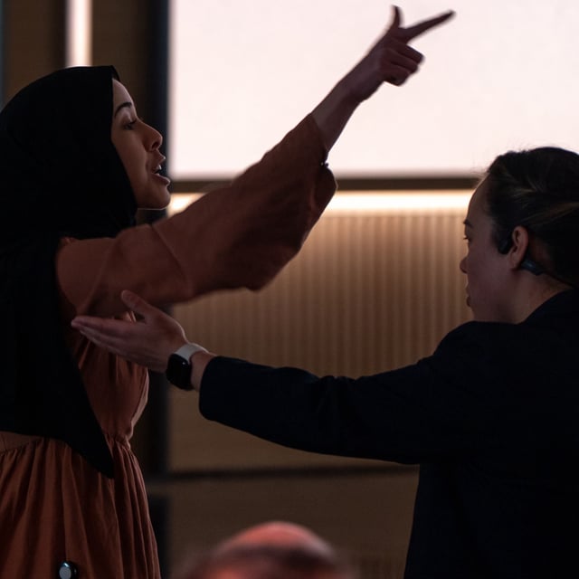 REDMOND, WASHINGTON - APRIL 4: A protestor confronts Microsoft AI CEO Mustafa Suleyman during an event highlighting Microsoft Copilot agents, the company's AI tool, on April 4, 2025 in Redmond, Washington. The company also celebrated its 50th Anniversary. (Photo by Stephen Brashear/Getty Images)