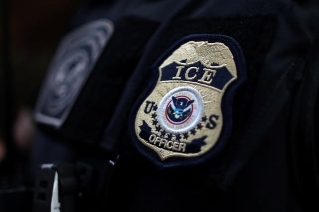 The badge of ICE Field Office Director, Enforcement and Removal Operations, in Hawthorne, California, U.S., March 1, 2020. REUTERS/Lucy Nicholson/File Photo
