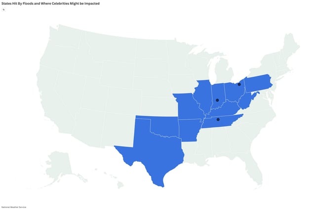 This map shows where floods could occur and where some celebrities might be impacted.