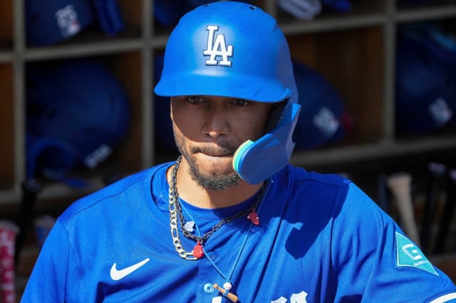 Dodgers star Mookie Betts, shown during a spring training game February in Scottsdale, Ariz., says he will attend the Dodgers’ White House visit on Monday. He skipped a 2019 visit with the Boston Red Sox during President Donald Trump’s first term. (AP Photo/Darryl Webb)