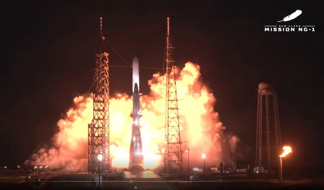 Blue Origin's New Glenn rocket lifts off from its Florida launch pad. (Blue Origin via YouTube)