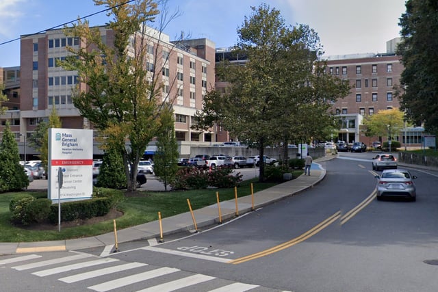 An exterior of Mass General Brigham Newton-Wellesley Hospital in Newton, Mass.