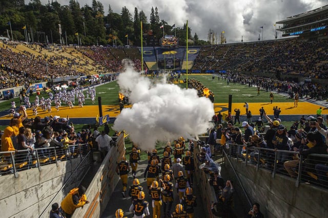 The Cal football team takes the field for the 27th Big Game against Stanford at Memorial Stadium in Berkeley on Nov. 23.