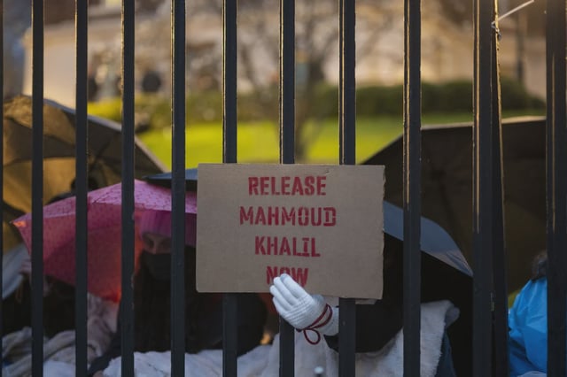 Protesters at Columbia demanding the release of Mahmoud Khalil