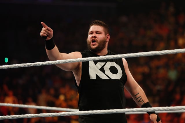 NEW YORK, NY - AUGUST 23: Kevin Owens celebrates his victory over Cesaro at the WWE SummerSlam 2015 at Barclays Center of Brooklyn on August 23, 2015 in New York City.