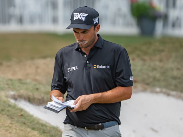 Ryan McCormick taped his mouth to try to filter his frustrations with his golf game during the second round of the Club Car Championship at The Landings Golf &amp; Athletic Club 2025 at The Landings Golf &amp; Athletic Club on April 4, 2025 in Savannah, Georgia.