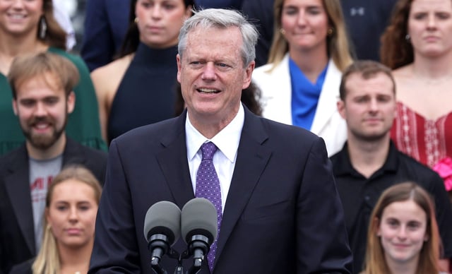 NCAA President Charlie Baker speaks during a College Athlete Day event to celebrate men's and women's NCAA championship teams from the 2022-2023 academic year on the South Lawn of the White House on June 12, 2023 in Washington, D.C.