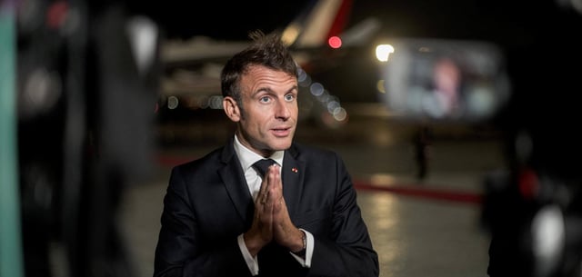 Frankreichs Präsident Emmanuel Macron kurz nach dem Überfall der Hamas auf Israel im Oktober 2023 in Kairo