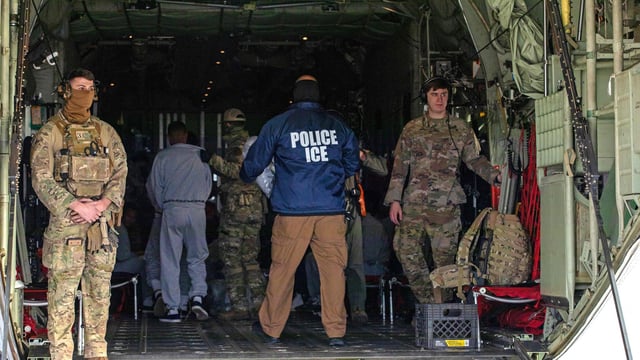 US Transportation Command supports Immigration and Customs Enforcement deportation flights by providing military airlift, Fort Bliss, Texas,.