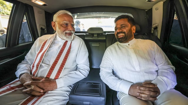 Prime Minister Narednra Modi with Sri Lankan Executive President Anura Kumara Dissanayake, in Anuradhapura, Sri Lanka. 
