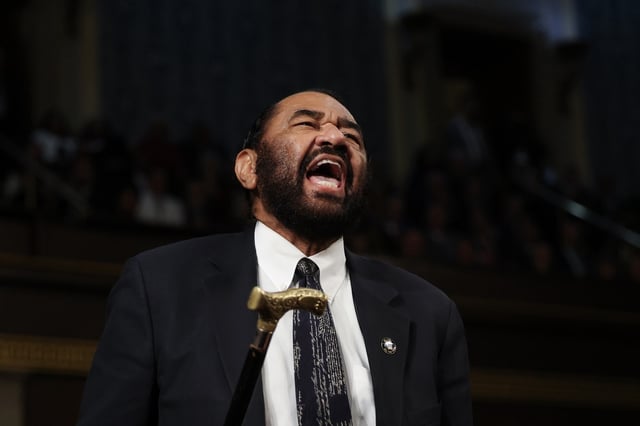 Rep. Al Green (D-TX) shouts out as U.S. President Donald Trump addresses a joint session of Congress at the U.S. Capitol on March 04, 2025 in Washington, DC.