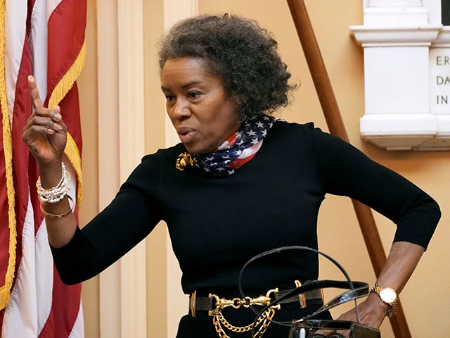 Virginia Lt. Gov. Winsome Earle-Sears gestures prior to a Senate session at the Capitol, Jan. 13, 2025, in Richmond, Va. (AP Photo/Steve Helber, File)
