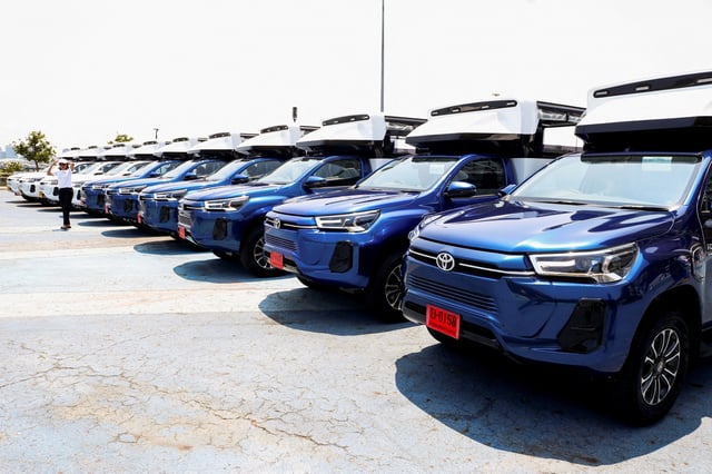 Fully-electric Toyota Hilux Revo pickup trucks as public transportation vehicles are seen in the Thai seaside town of Pattaya, Chonburi province, Thailand, April 25, 2024. REUTERS/Artorn Pookasook/File Photo