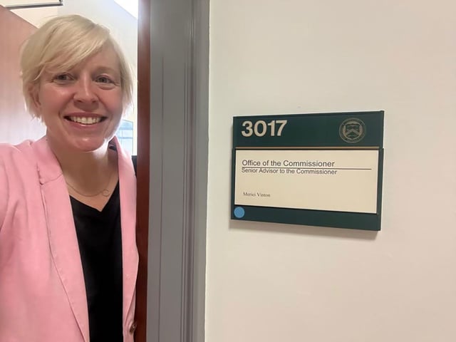 Merici Vinton outside her office.