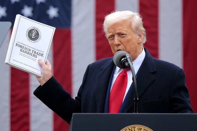President Donald Trump in the Rose Garden at the White House on April 2, 2025 in Washington, DC.