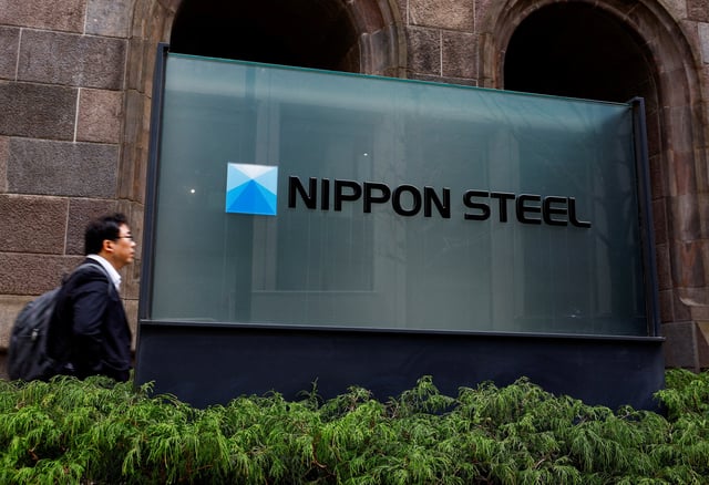 Nippon Steel logo is displayed at the company's headquarters in Tokyo, Japan, April 1, 2024.  REUTERS/Issei Kato/File Photo