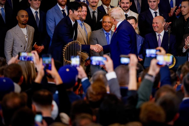 President Trump greets two-way Dodgers star Shohei Ohtani.