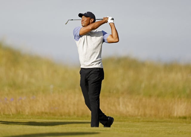 Golf - The 152nd Open Championship - Royal Troon Golf Club, Troon, Scotland, Britain - July 15, 2024 Tiger Woods of the U.S. during a practice round Action Images via Reuters/Jason Cairnduff/File Photo
