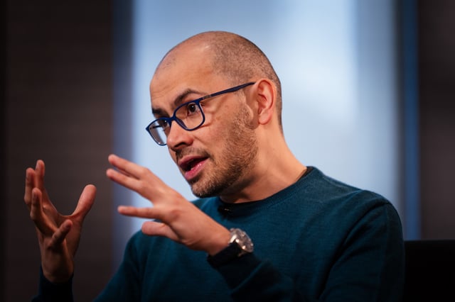 Demis Hassabis, chief executive officer of DeepMind Technologies Ltd., during a Bloomberg Television interview at the Google DeepMind headquarters in London, UK, on Tuesday, May 7, 2024. Google DeepMind has released a new version of AlphaFold which broke ground predicting notoriously tricky protein structures that puts the artificial intelligence software on a path to make breakthroughs in biology research and create a business that its chief executive says could be worth north of $100 billion. Photographer: Jose Sarmento Matos/Bloomberg via Getty Images