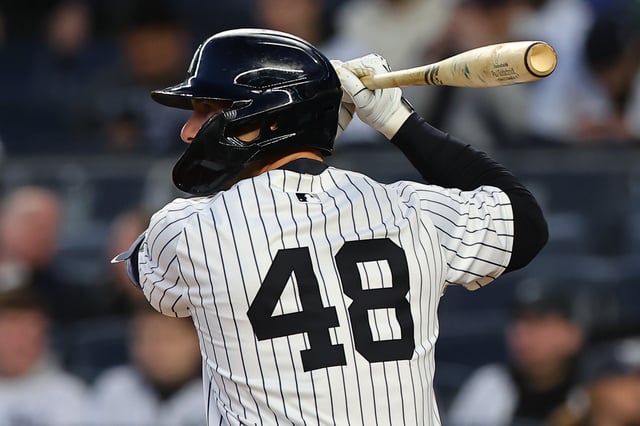 Paul Goldschmidt of the New York Yankees at the plate using a torpedo bat during a game against the Arizona Diamondbacks on April 1, 2025, at Yankee Stadium in the Bronx, New York. (Photo by Rich Graessle/Icon Sportswire via Getty Images)