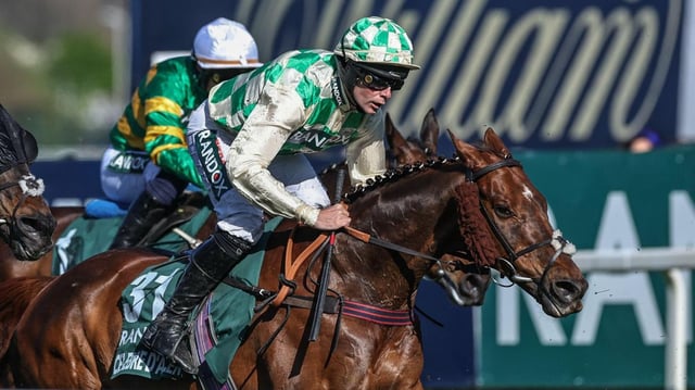 Celebre d’Allen and Nolan during the race at Aintree on Saturday