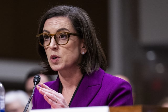 Liz Oyer, a former Justice Department attorney, speaks during the US House and Senate Judiciary Committees&#39; hearing about &#34;Restoring Accountability: Exposing Trump&#39;s Attacks on the Rule of Law,&#34; on Capitol Hill in Washington, DC, April 7, 2025.