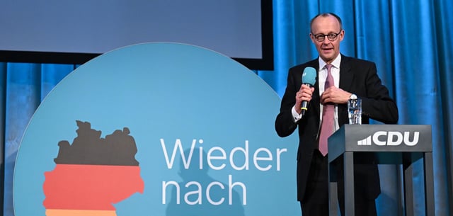 Aufstand gegen Friedrich Merz – hier ist der CDU-Chef bei einer Veranstaltung in Sachsen-Anhalt