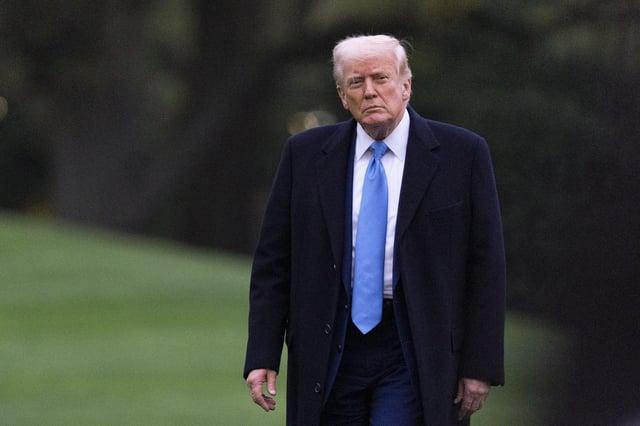 President Donald Trump walks on the South Lawn as he arrives at the White House on Marine One, Sunday, April 6, 2025, in Washington.