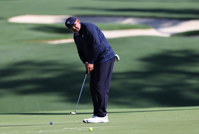 Golf - The Masters - Augusta National Golf Club, Augusta, Georgia, U.S. - April 8, 2025 Argentina's Angel Cabrera hits his putt on the green of the 10th hole during a practice round REUTERS/Mike Segar
