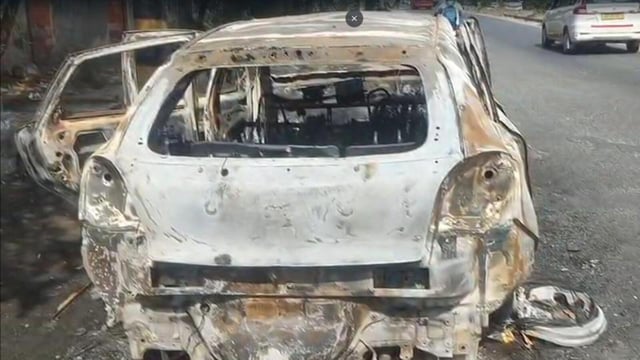 The remains of the gutted vehicle. (HT Photo)