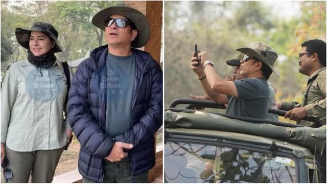 Sachin Tendulkar explores Kaziranga National Park on jeep safari. 