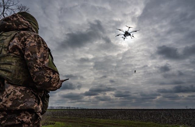 A Ukrainian drone operator is shown in Zaporizhzhia Oblast,  on February 21, 2024.