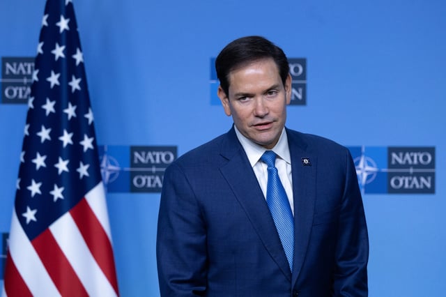 U.S. Secretary of State Marco Rubio at NATO Headquarters on April 03, 2025 in Brussels, Belgium.