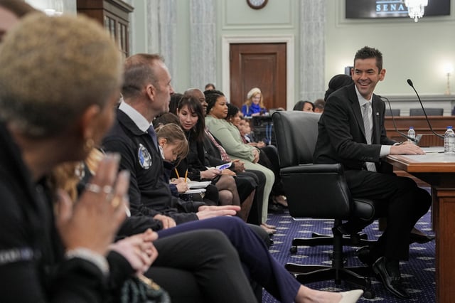 Jared Isaacman, U.S. President Donald Trump's nominee to be administrator of the National Aeronautics and Space Administration (NASA), reacts before testifying during a Senate Commerce, Science, and Transportation confirmation hearing on Capitol Hill in Washington, D.C., U.S., April 9, 2025. REUTERS/Ken Cedeno
