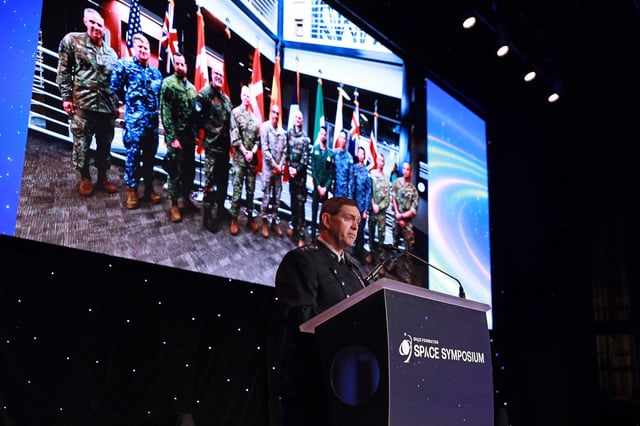 Gen. Chance Saltzman, chief of space operations, speaks April 9 at the 40th Space Symposium. Credit: Thomas Kimmell Photography