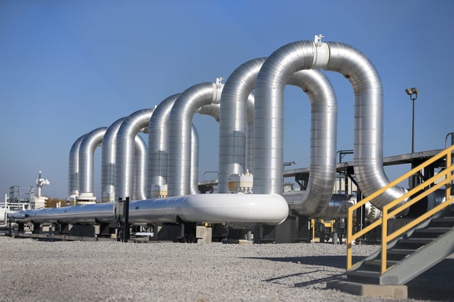 A pump station seen at the terminus of the Keystone pipeline in Steel City, Nebraska in this file photo from November 2015.