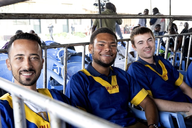 FILE - Benjamin Reuben Zalman-Polun, left, Marcel Malanga and Tyler Thompson, all American citizens, attend a court verdict in Congo, Kinshasa, Friday, Sept. 13, 2024, on charges of taking part in a coup attempt in May 2024. (AP Photo/Samy Ntumba Shambuyi, file)