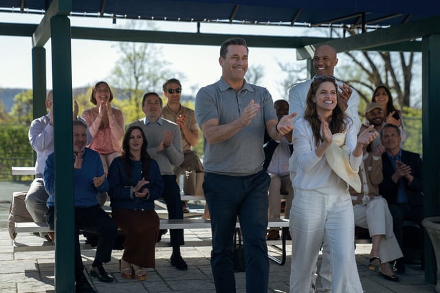 Jon Hamm, Amanda Peet and Mark Tallman in "Your Friends & Neighbors."