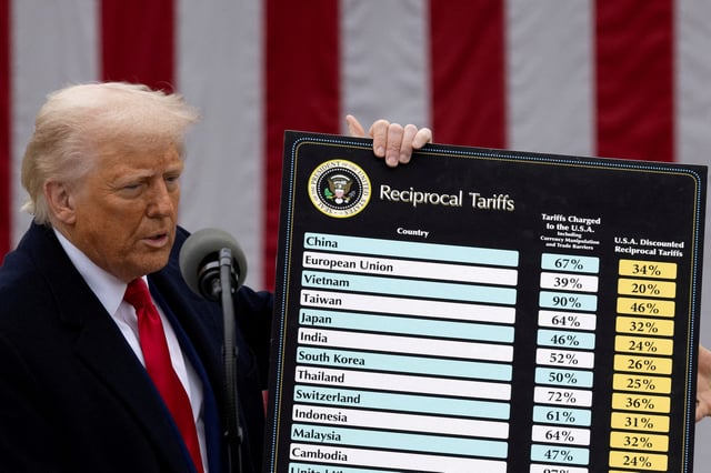 President Donald Trump delivers remarks on tariffs in the Rose Garden at the White House in Washington, D.C., April 2, 2025.
