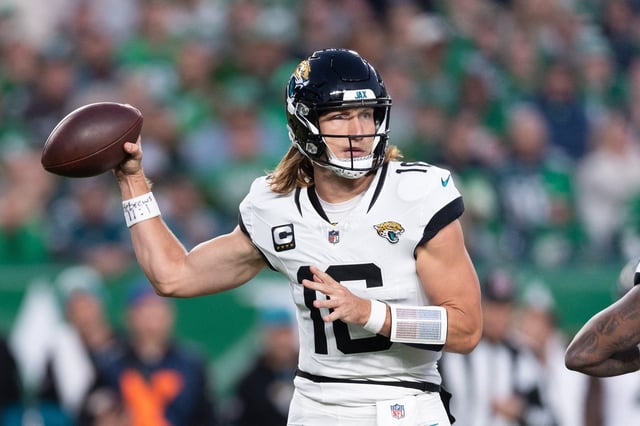 Nov 3, 2024; Philadelphia, Pennsylvania, USA; Jacksonville Jaguars quarterback Trevor Lawrence (16) passes the ball against the Philadelphia Eagles during the second quarter at Lincoln Financial Field. Mandatory Credit: Bill Streicher-Imagn Images/File Photo