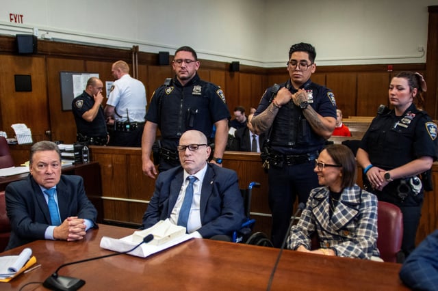 Harvey Weinstein appears at Manhattan Criminal Court in New York City on April 9, 2025.