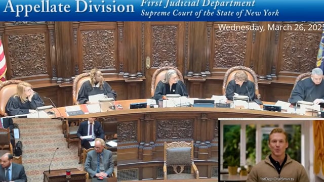 A scene from the court where an elderly man tried using an AI avatar to present his case. 