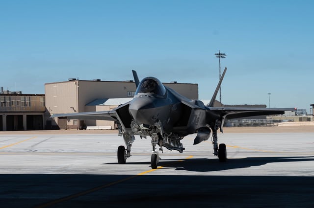 An F-35A Lightning II, known as “Frankenjet” and assigned to the 4th Fighter Generation Squadron, 388th Fighter Wing, returns to Hill Air Force Base on March 26, 2025. The aircraft previously underwent final maintenance at Lockheed Martin’s facility in Fort Worth, Texas, before reentering operational service.