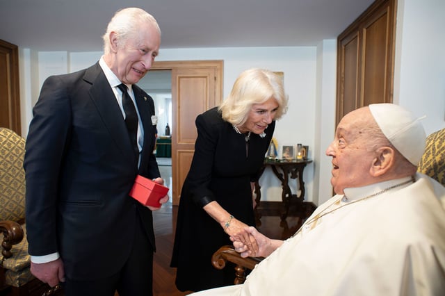 Pope Francis meets with King Charles and Queen Camilla on Wednesday.