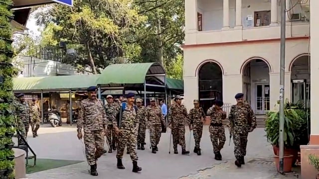 Tight security arrangements at Patiala House Courts, New Delhi, on Thursday, April 10, 2025, ahead of the arrival of Tahawwur Rana, a co-conspirator in the 26/11 Mumbai terror attacks.
