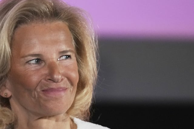 Cannes film festival president Iris Knobloch attends a press conference to announce the International Cannes film festival line up for the upcoming 78th edition of the Cannes Film Festival, Thursday, April 10, 2025 in Paris. (AP Photo/Michel Euler)