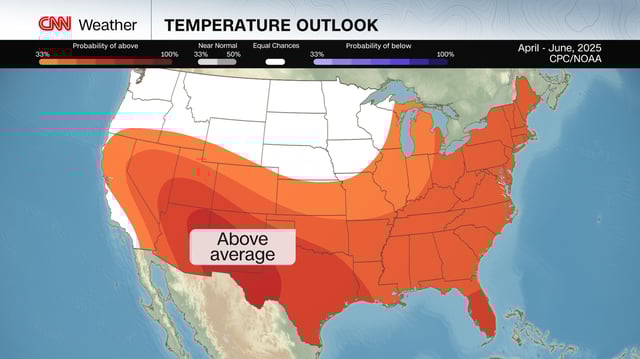 Temperatures are expected to be above normal for much of the US through June.